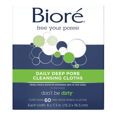 Bioré front packaging showing 60-count wipes and easy-open lid for convenience