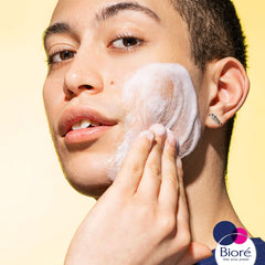 Bioré cleanser on bathroom shelf showing convenient everyday use