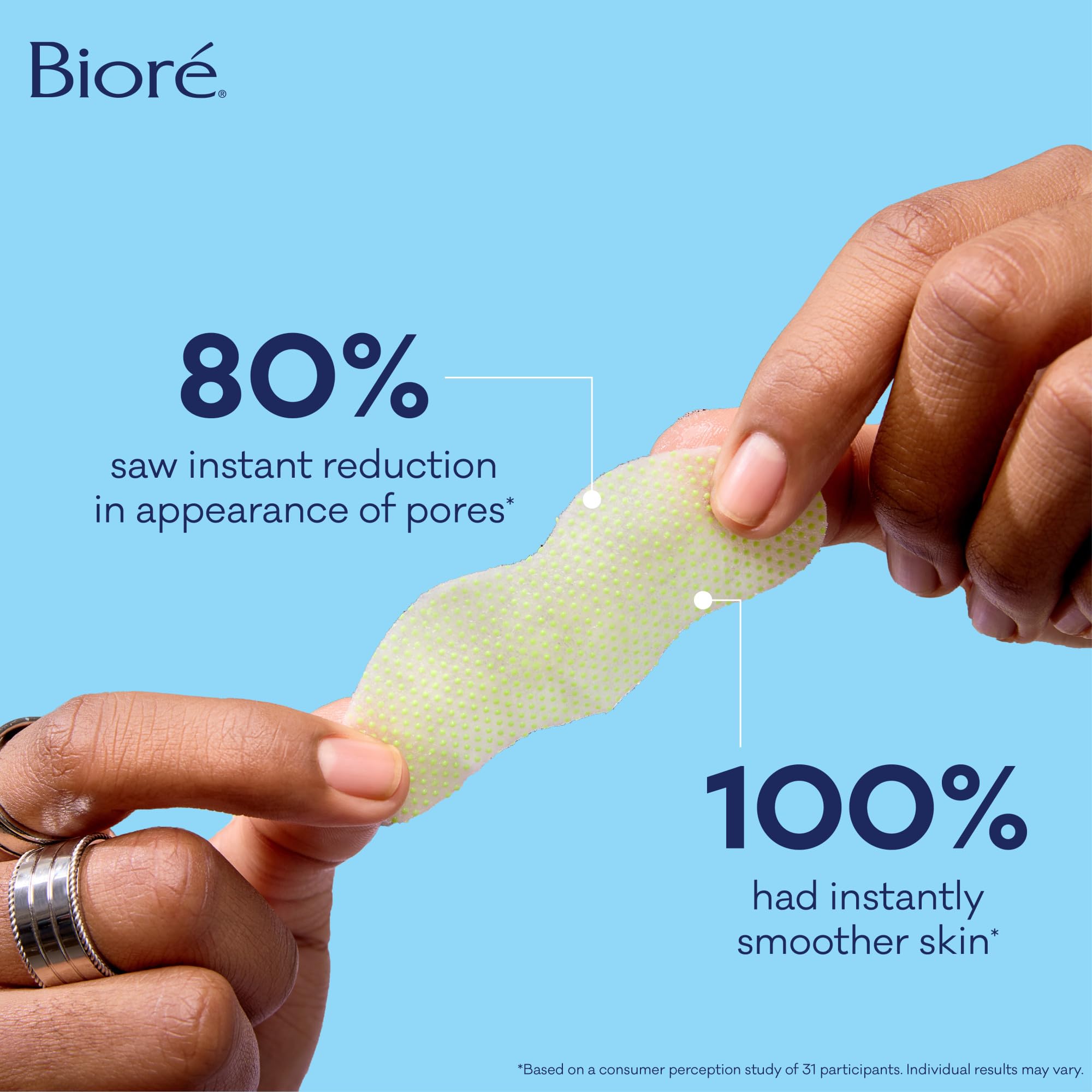 Bioré strip held in hand showing actual size and easy use