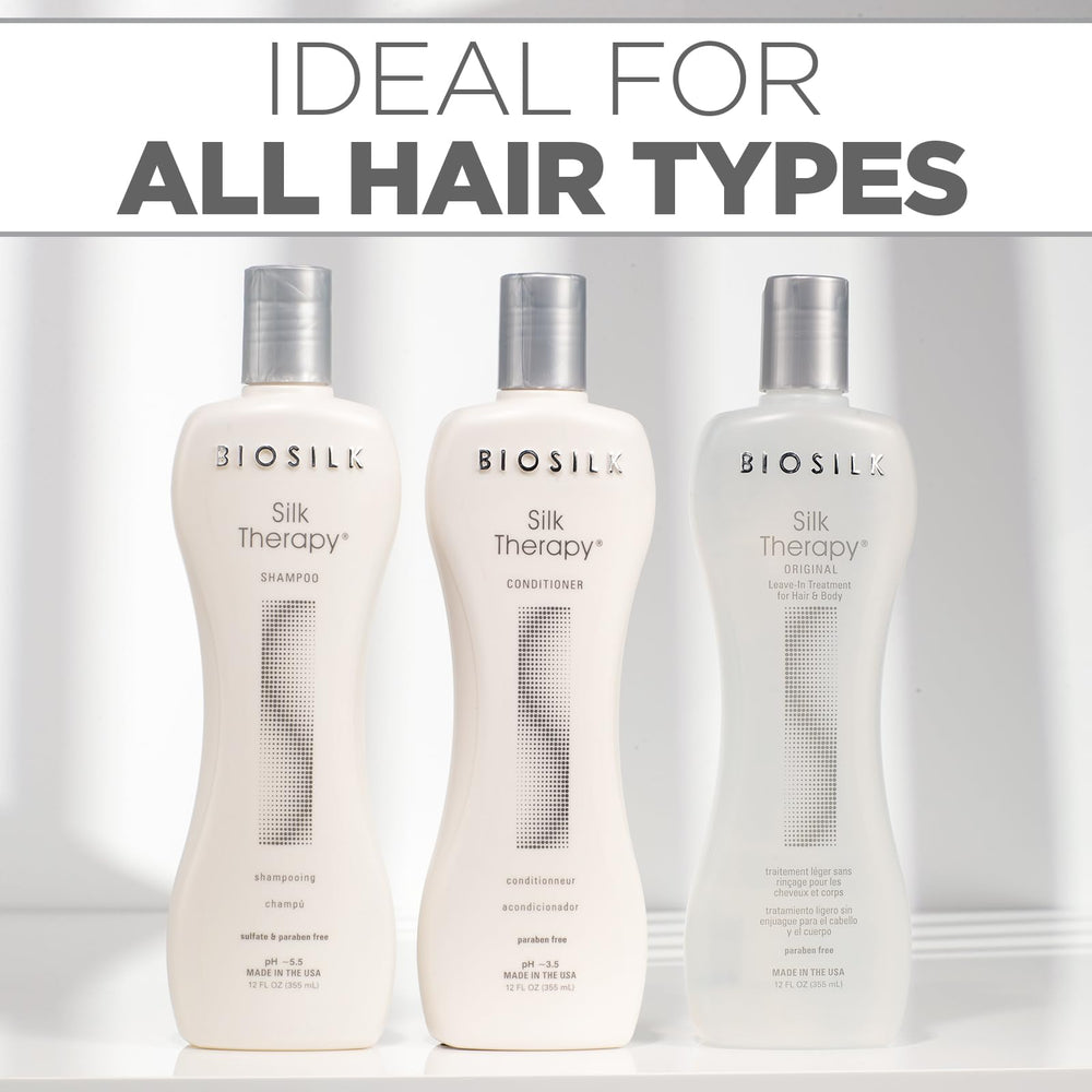 BioSilk leave-in serum drop showing glossy finish and frizz control