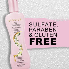 BioSilk shampoo lather on wet hair showing gentle cleansing benefit