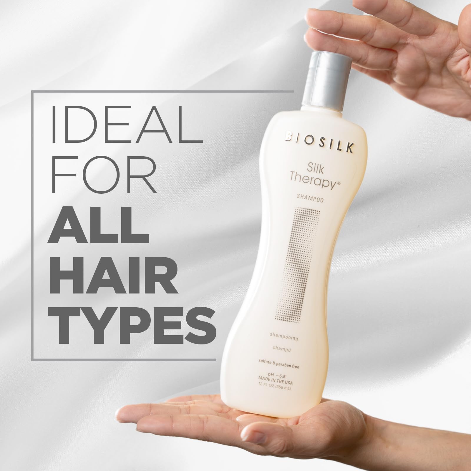 BioSilk shampoo being applied to wet hair for smoother strands