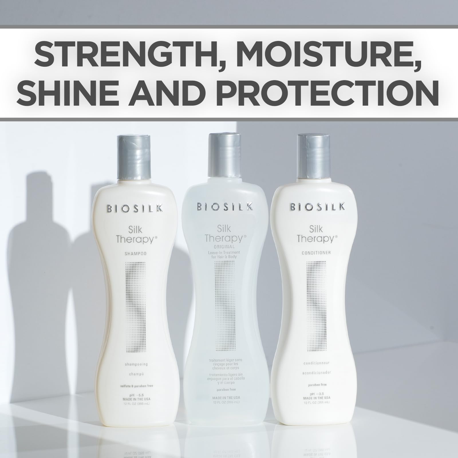 BioSilk shampoo pump close-up highlighting gentle lather