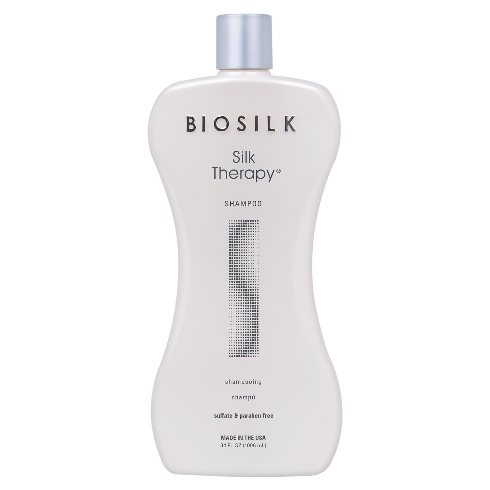 BioSilk front bottle view shows product and easy dispensing benefit