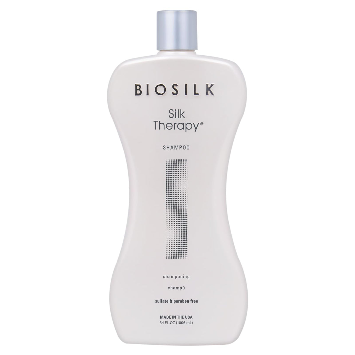 BioSilk front bottle view shows product and easy dispensing benefit