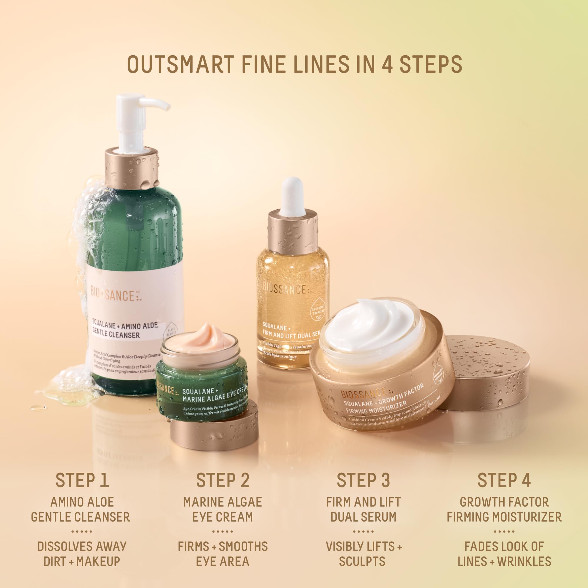 BIOSSANCE on bathroom shelf lifestyle shot showing daily routine benefit
