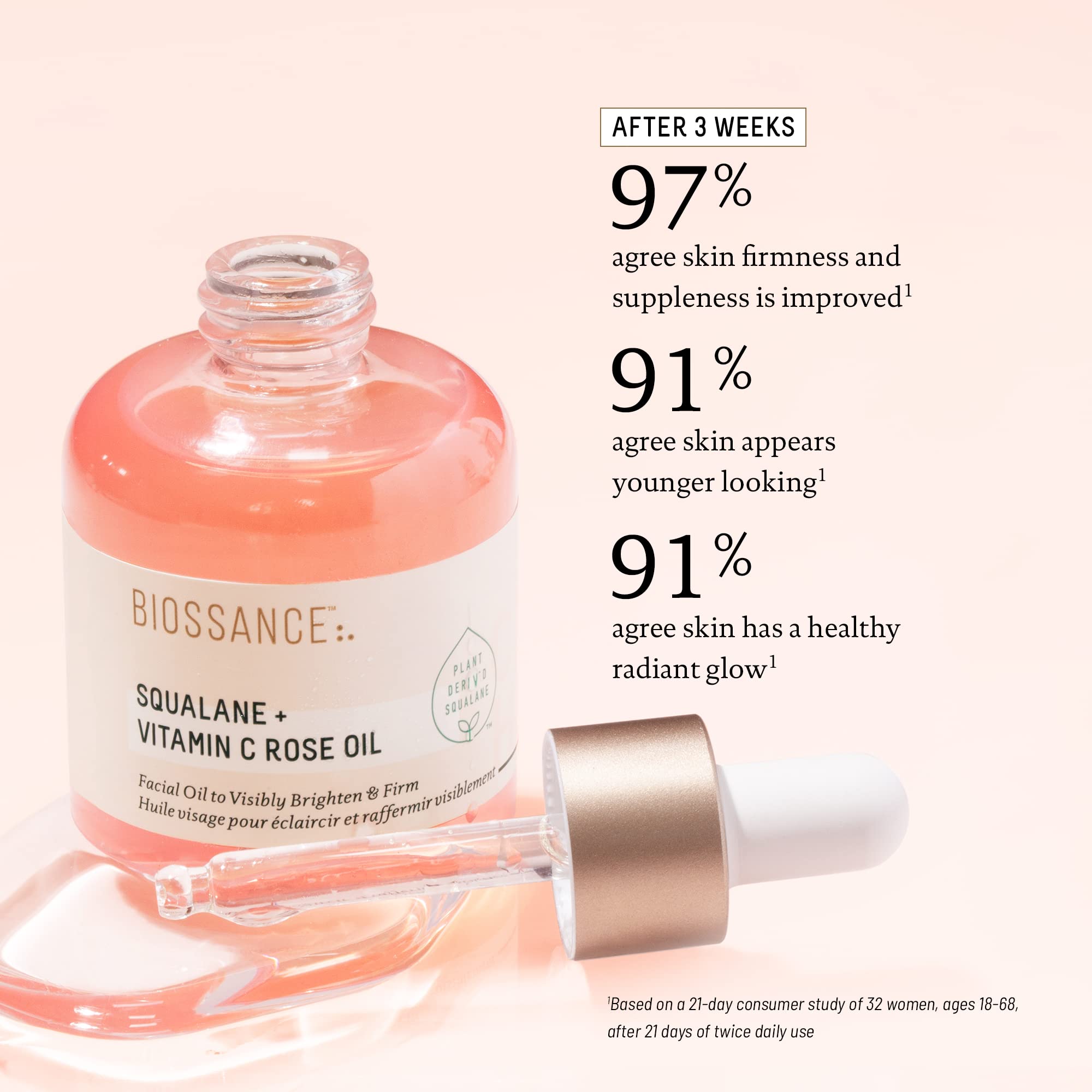 BIOSSANCE bottle label with ingredients list highlighting key actives