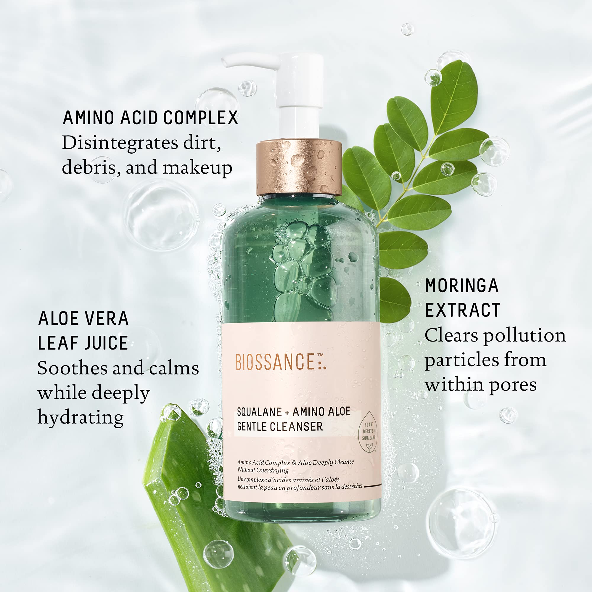 BIOSSANCE foam lather on hands demonstrating effective makeup removal
