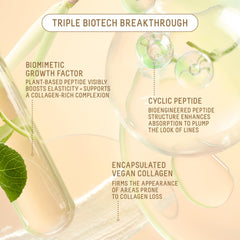 BIOSSANCE ingredient layout highlighting peptides and vegan collagen benefits