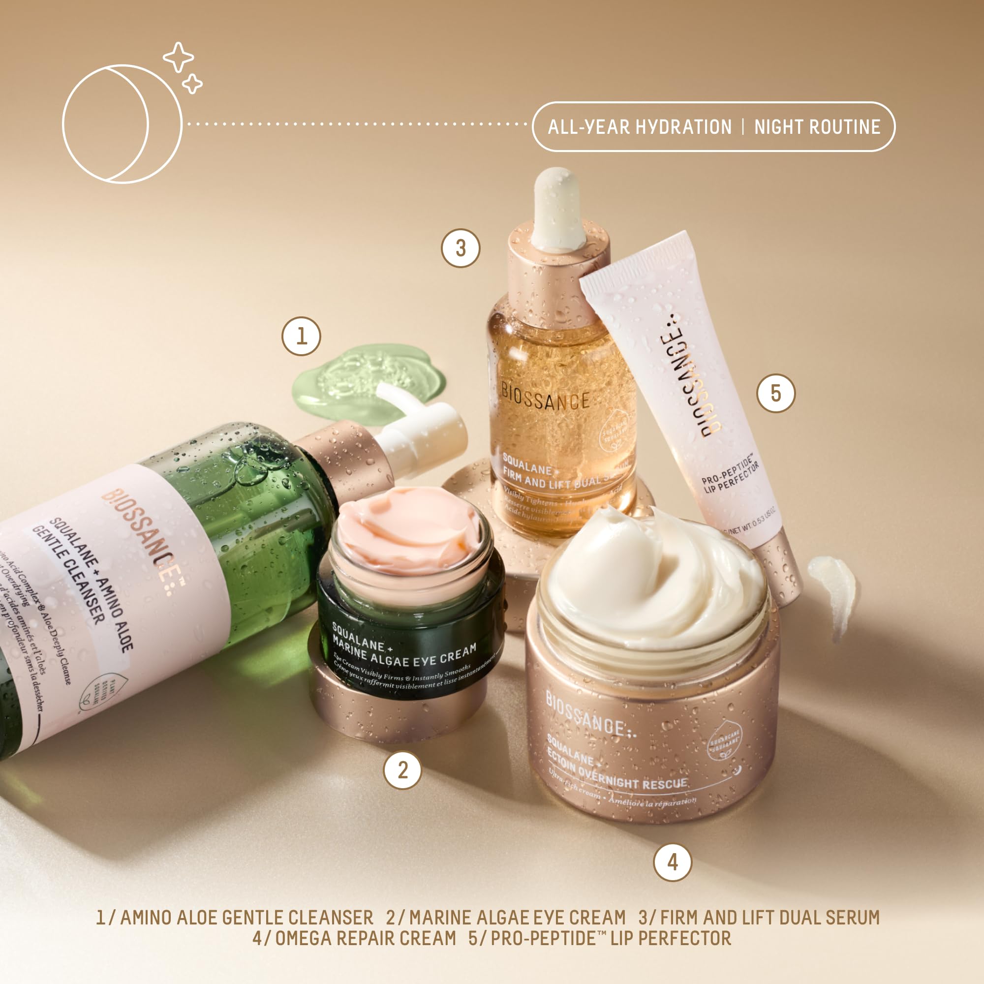 Biossance on bathroom vanity in lifestyle scene suggesting simple daily use routine