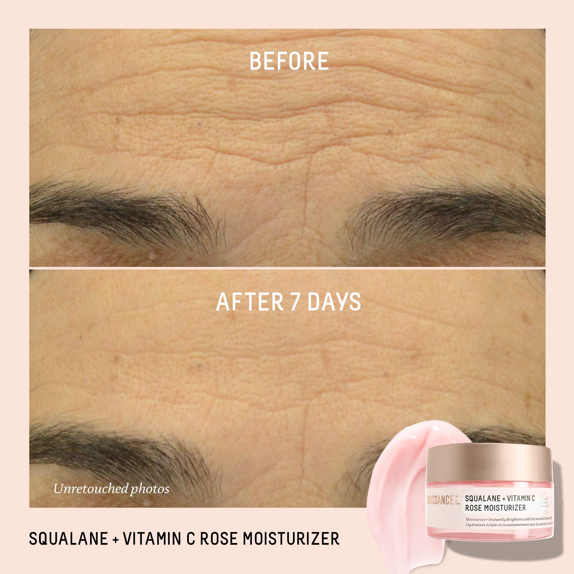 BIOSSANCE cream texture close-up demonstrating smooth hydrating formula
