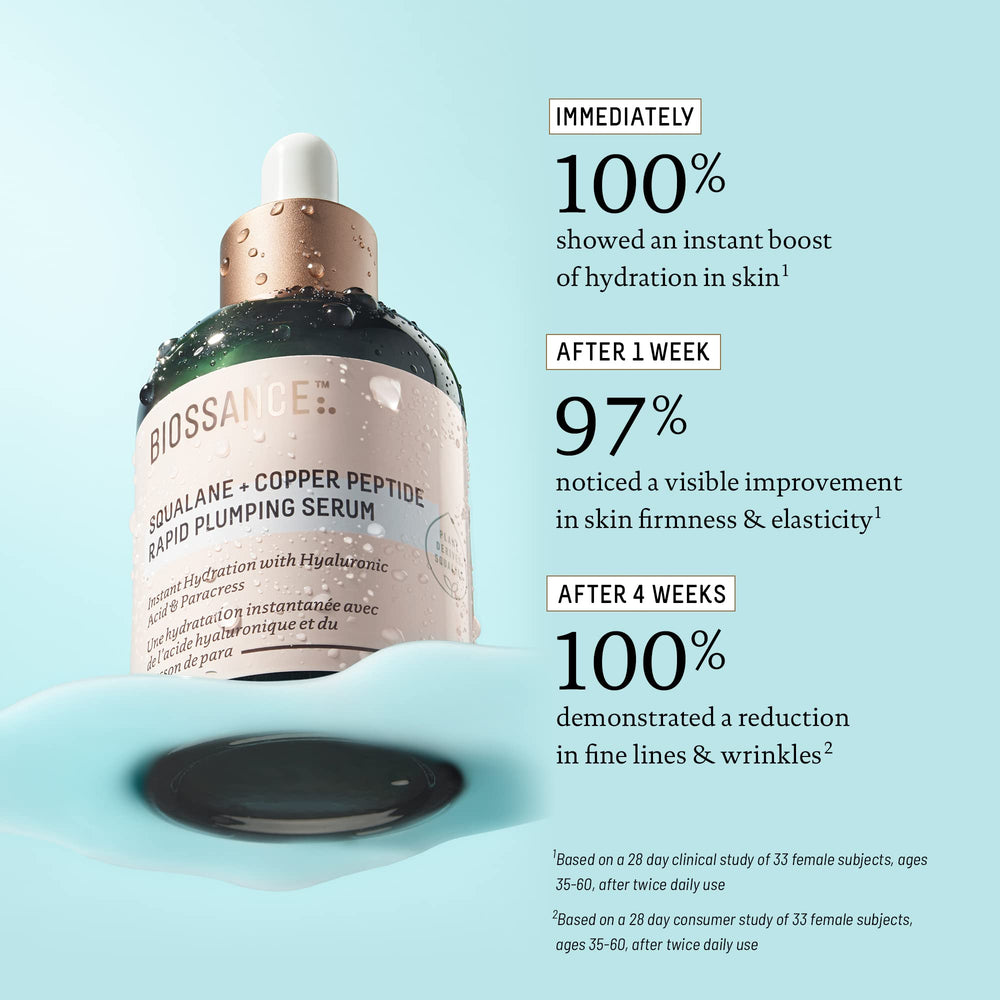 Biossance dropper pipette dispensing serum illustrating precise, minimal-waste application