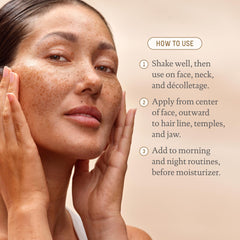 Biossance applying serum to neck displaying lifting effect and targeted smoothing