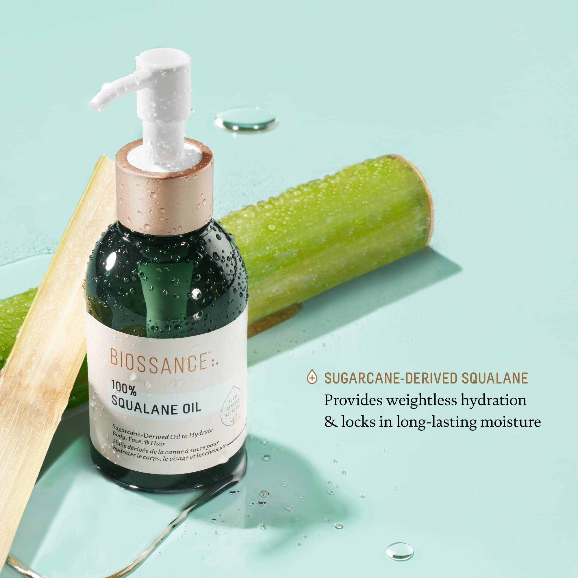 BIOSSANCE sugarcane stalks representing sustainable sourcing and plant-based benefit