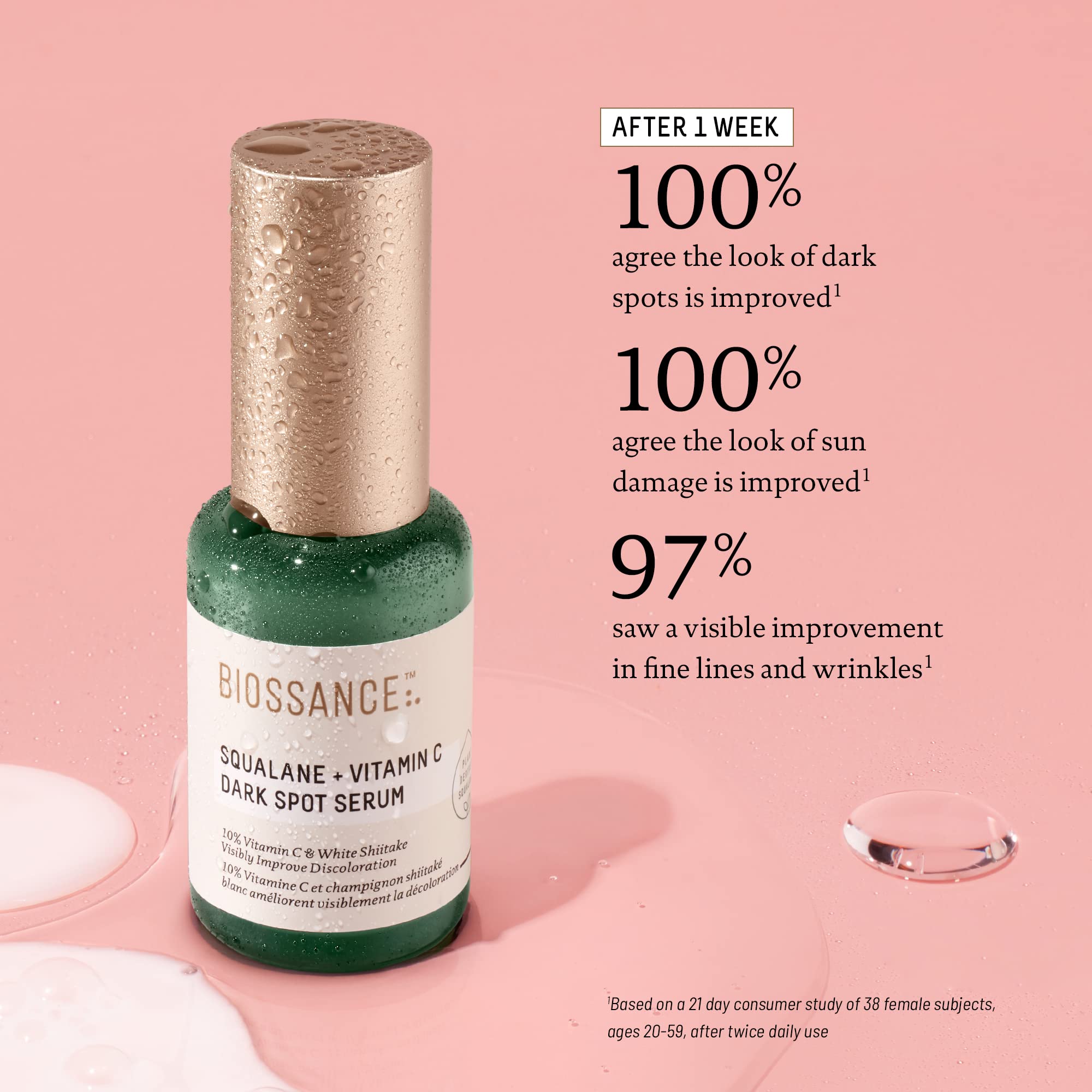 BIOSSANCE label close-up highlighting active ingredients and fragrance-free benefit