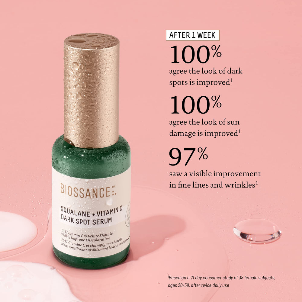 BIOSSANCE label close-up highlighting active ingredients and fragrance-free benefit
