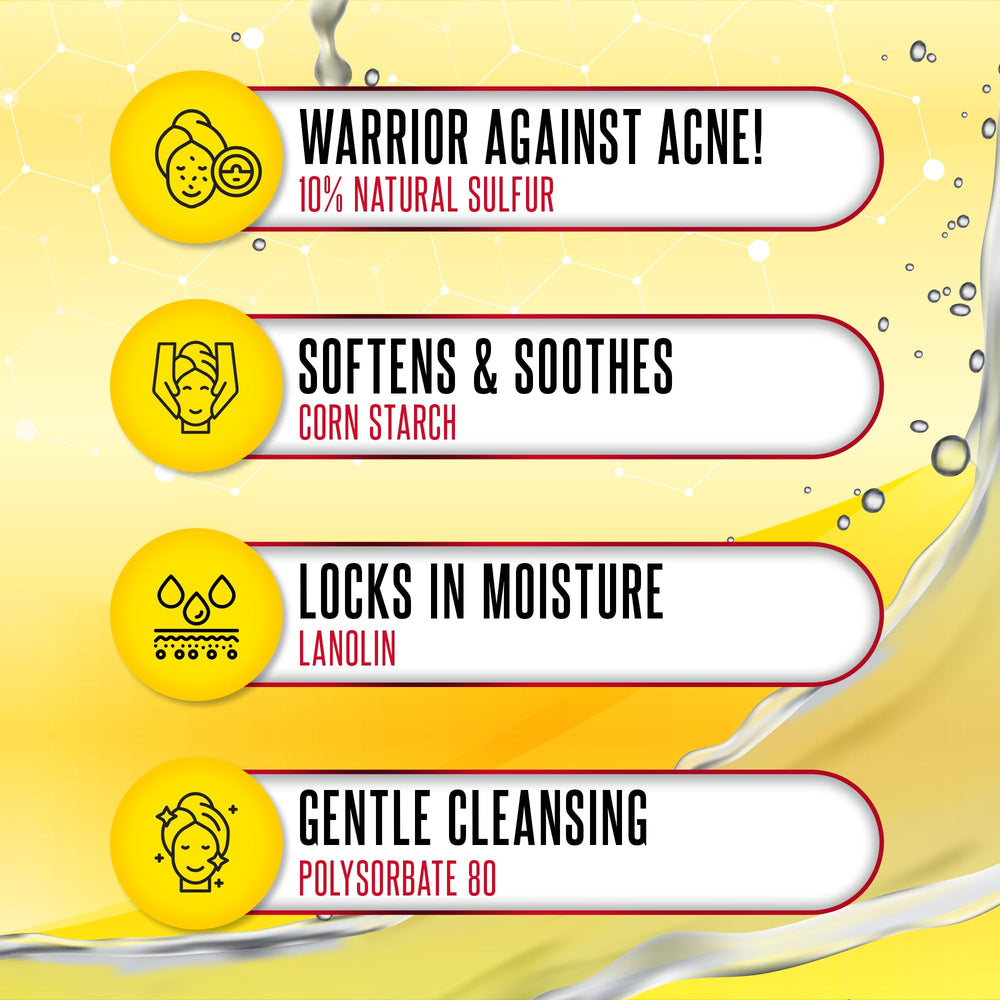 Biosulfur lather on face demonstrating deep cleansing action