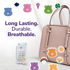 BioSwiss Care Bears patches beside a ruler size comparison showing varied diameters for targeted coverage