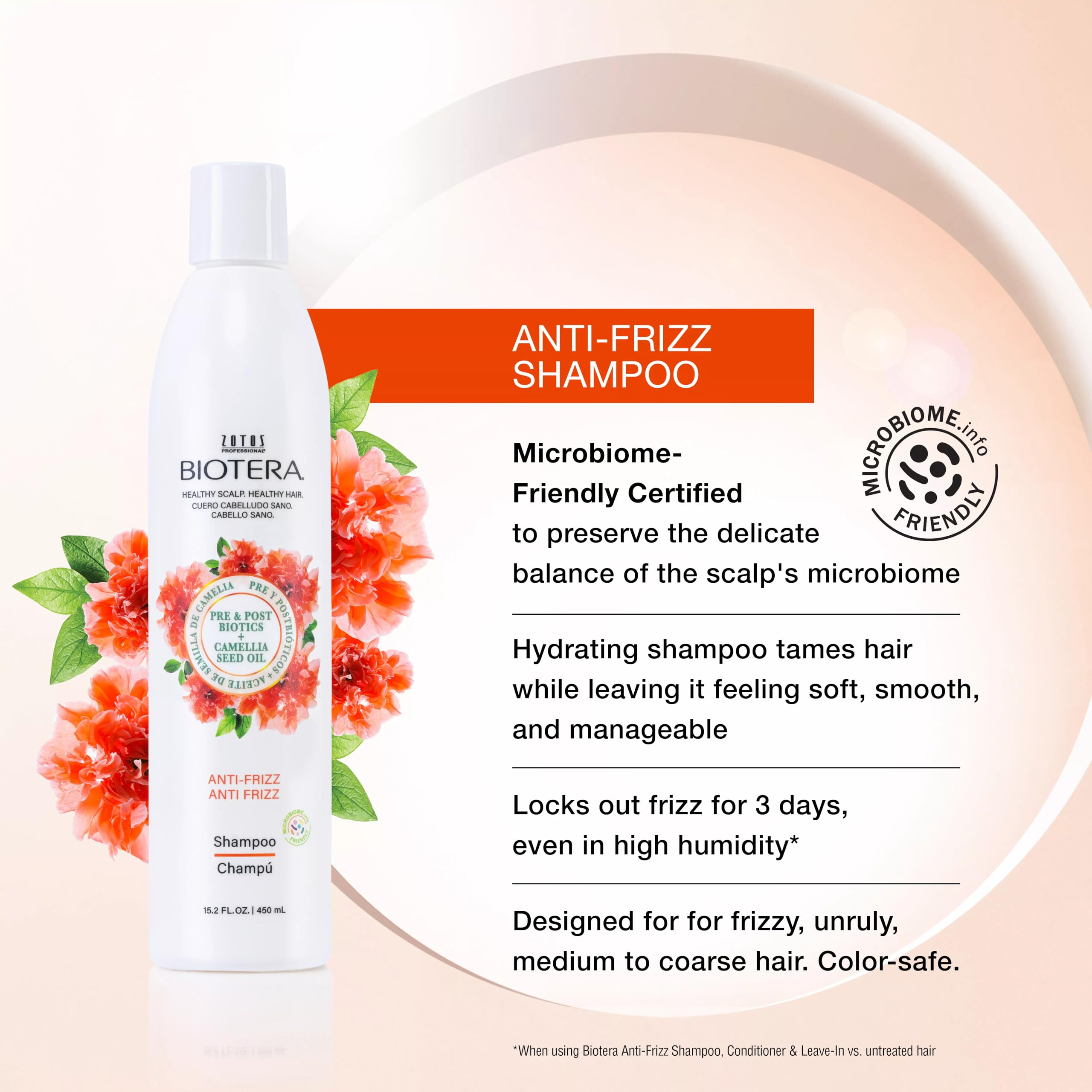 Biotera shampoo back label showing ingredients and microbiome-friendly claim