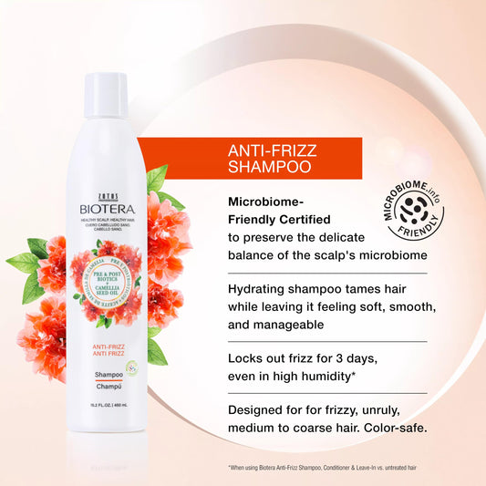 Biotera shampoo back label showing ingredients and microbiome-friendly claim