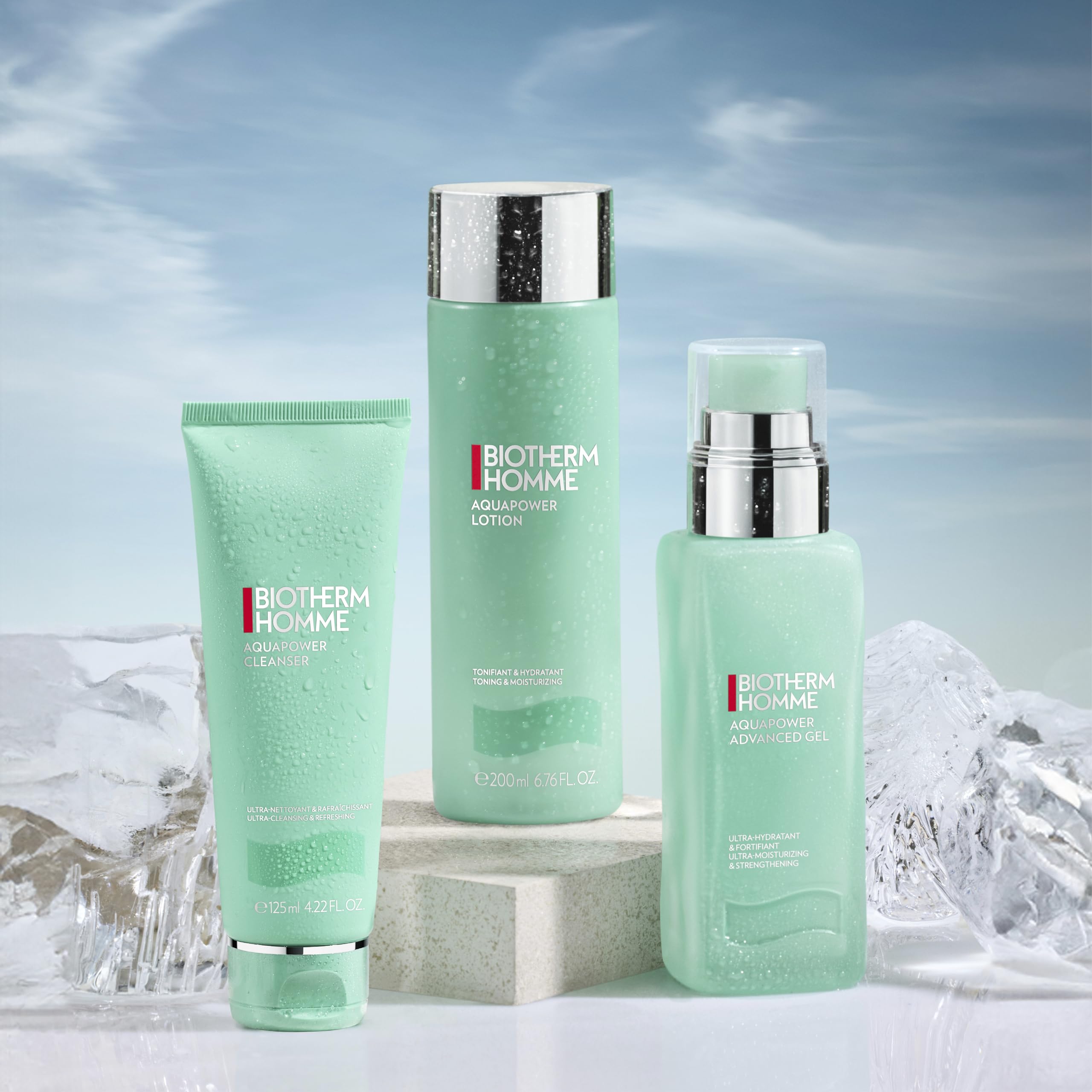 Biotherm Aquapower on bathroom shelf as daily grooming essential for men