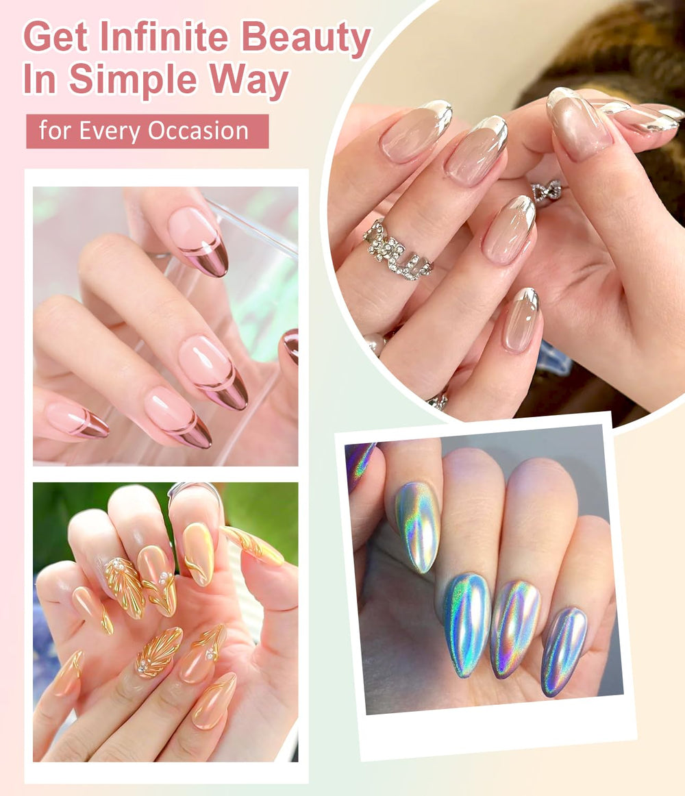 BISHENGYF gradient chrome nails styled in lifestyle scene for inspiration