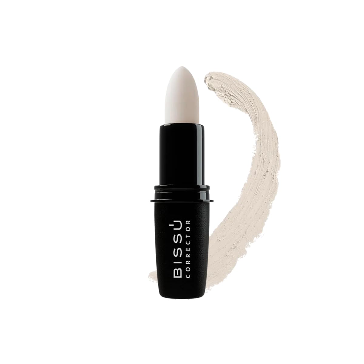 Bissú stick concealer front packaging showing shade and compact design benefit portability