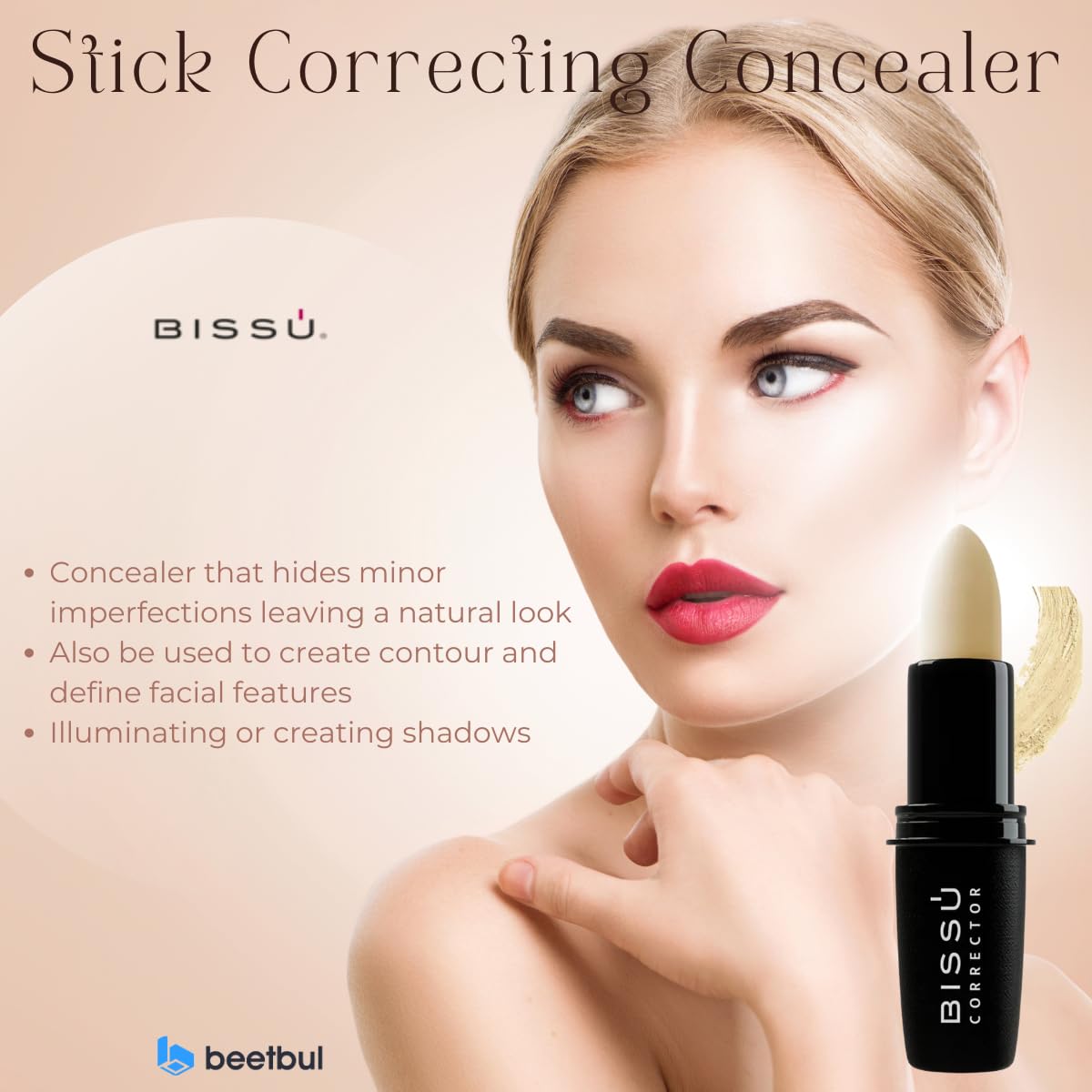 Bissú concealer swatch and application on hand showing smooth blendability and color payoff