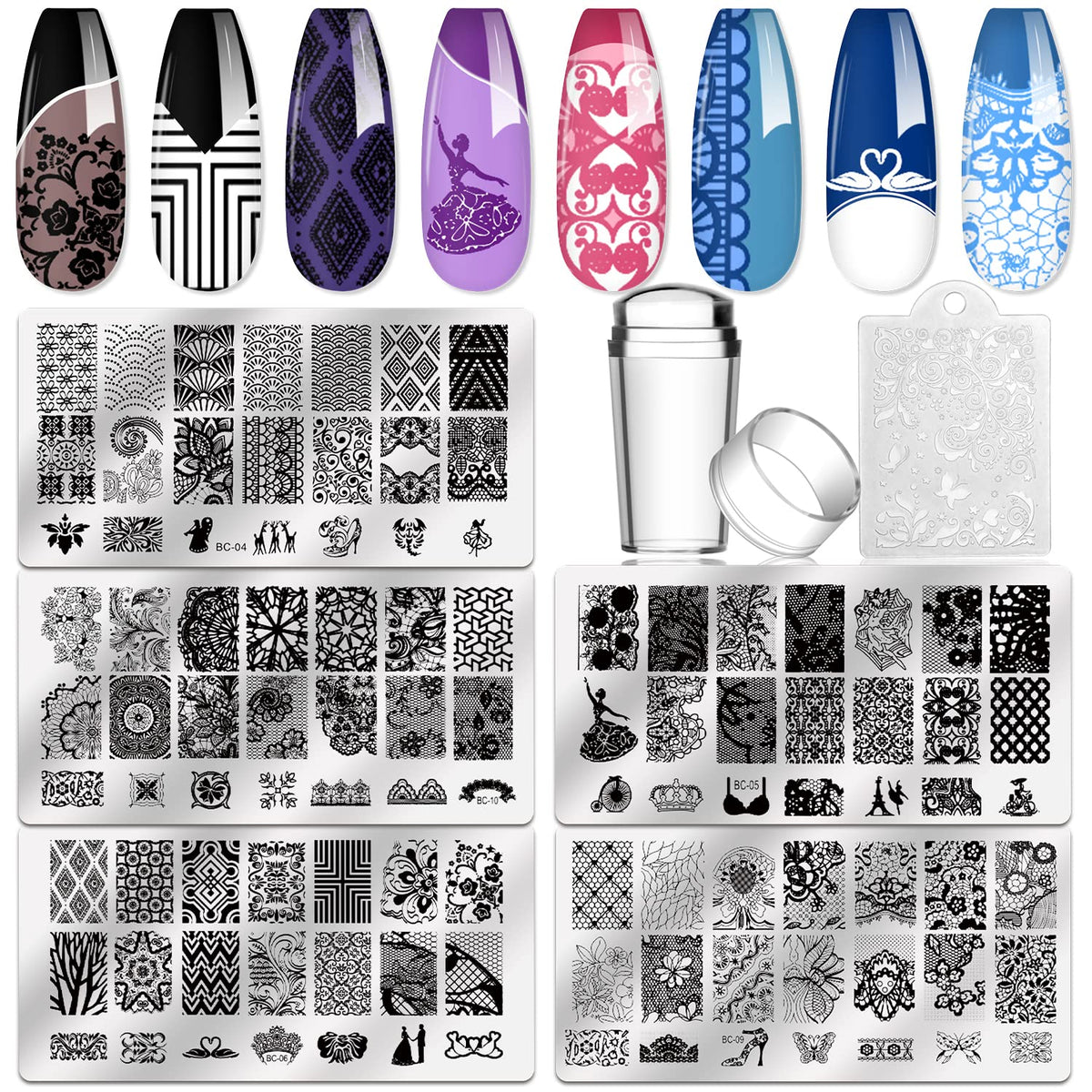 Biutee front packaging showing complete nail stamping kit and contents for easy setup
