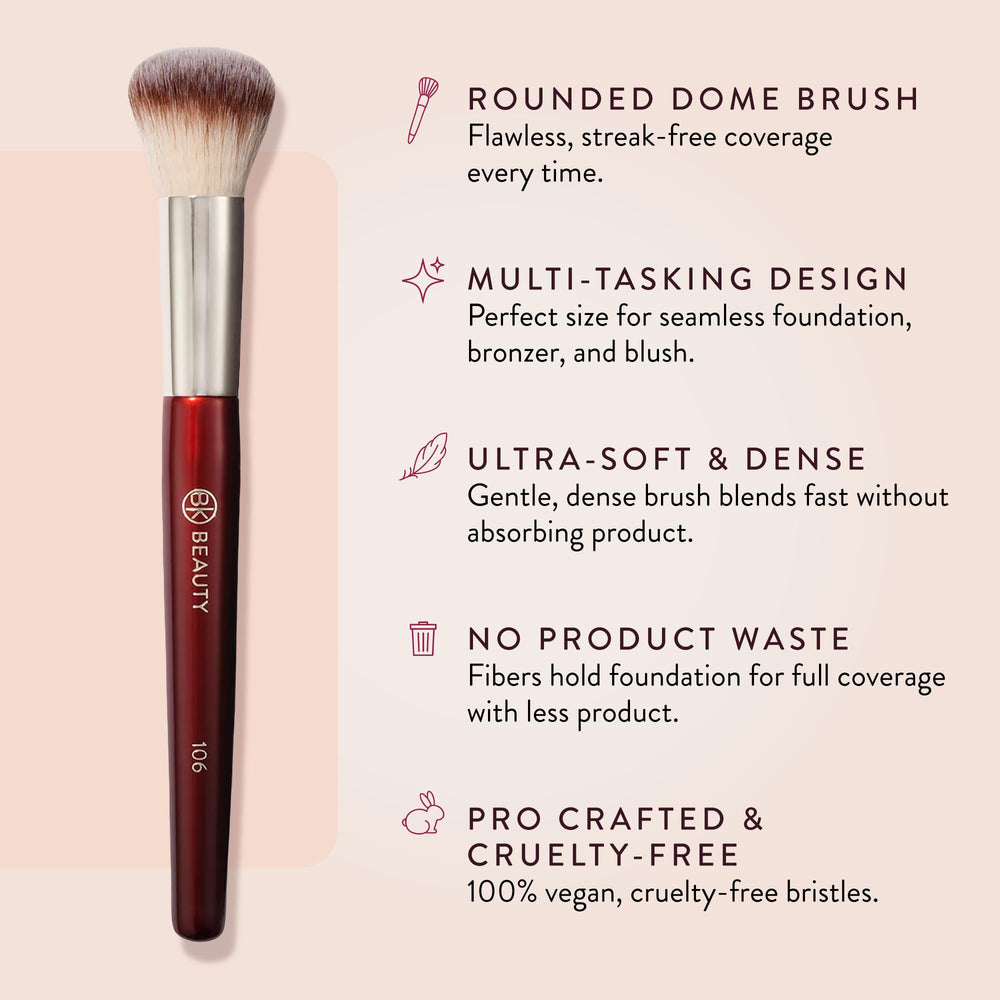 BK BEAUTY 106 close-up of soft vegan bristles for streak-free blend