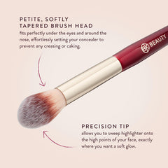 BK BEAUTY brush held in hand to show compact size and control for detail work
