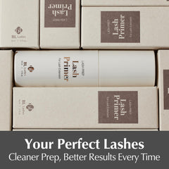 BL Lashes primer in salon lifestyle shot showcasing efficient prep and improved retention