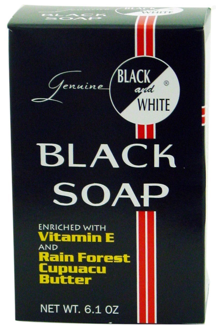 Black and White soap front packaging showing bar and clear benefit of dependable cleansing