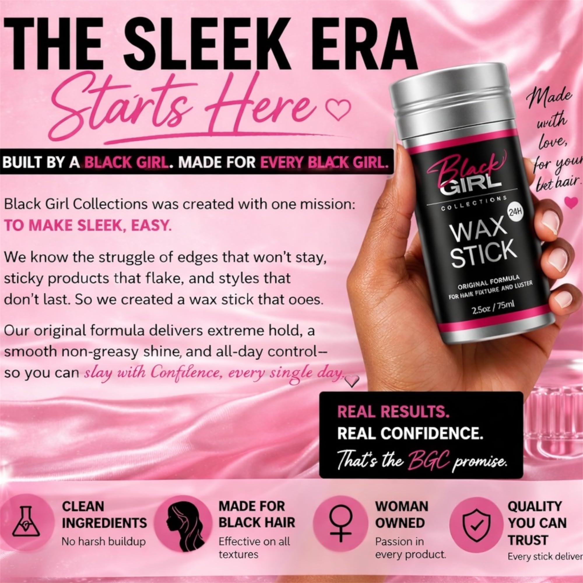 Black Girl Collections stick with cap open demonstrating easy, mess-free application