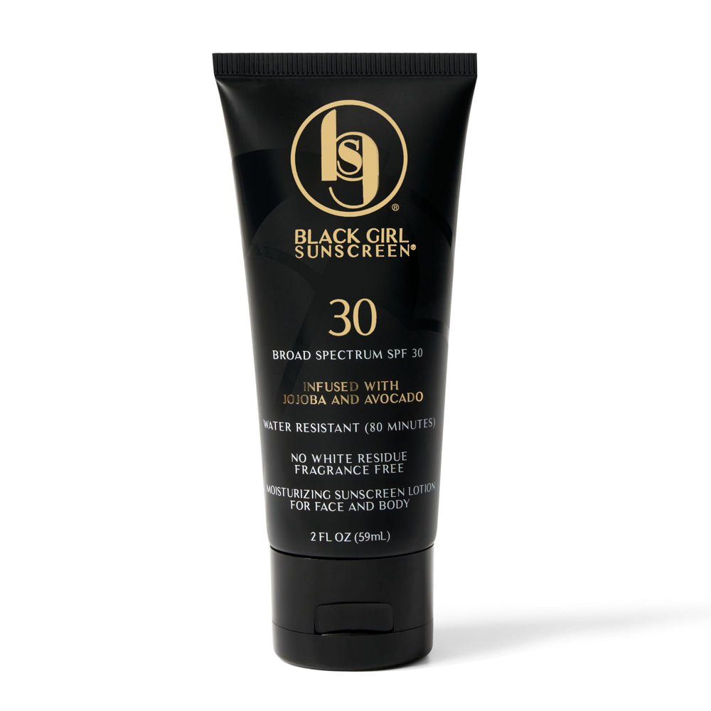 BLACK GIRL SUNSCREEN front bottle image showing compact travel size and SPF benefit