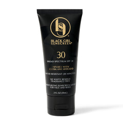 BLACK GIRL SUNSCREEN front bottle image showing compact travel size and SPF benefit