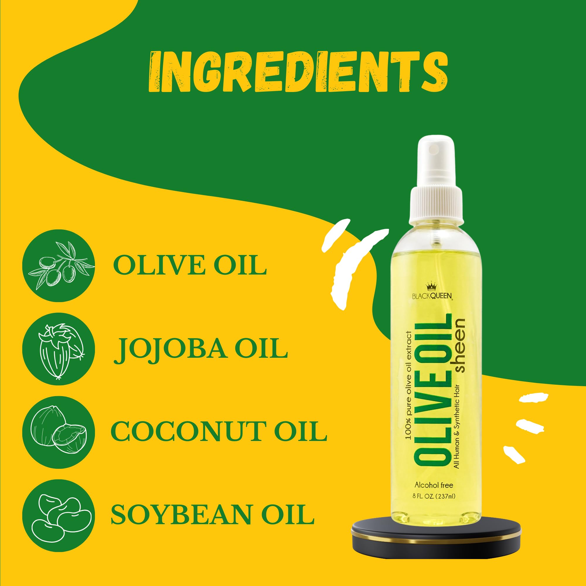 Black Queen label close-up listing natural ingredients and quality assurance benefit