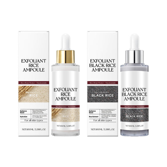 Black Rice Exfoliant front packaging showing elegant bottle, promotes gentleness