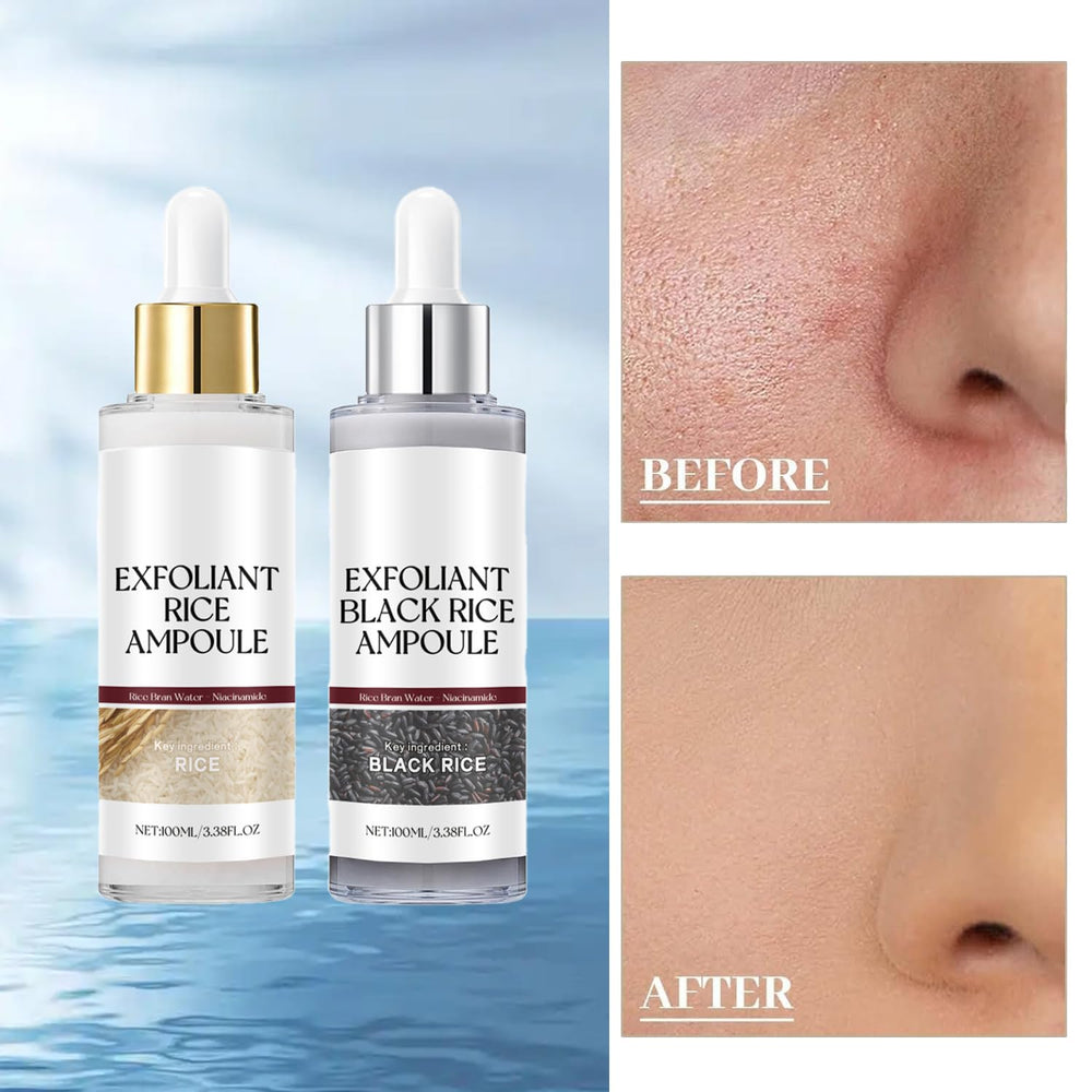 Black Rice Exfoliant size comparison ampoules showing portable skincare convenience