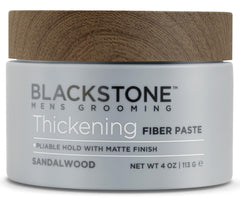 Blackstone jar front view showing sandalwood scent and benefit of matte finish