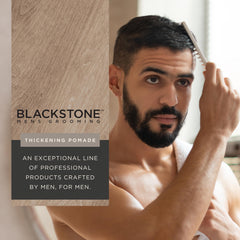 Blackstone pomade in hand being applied for added volume benefit