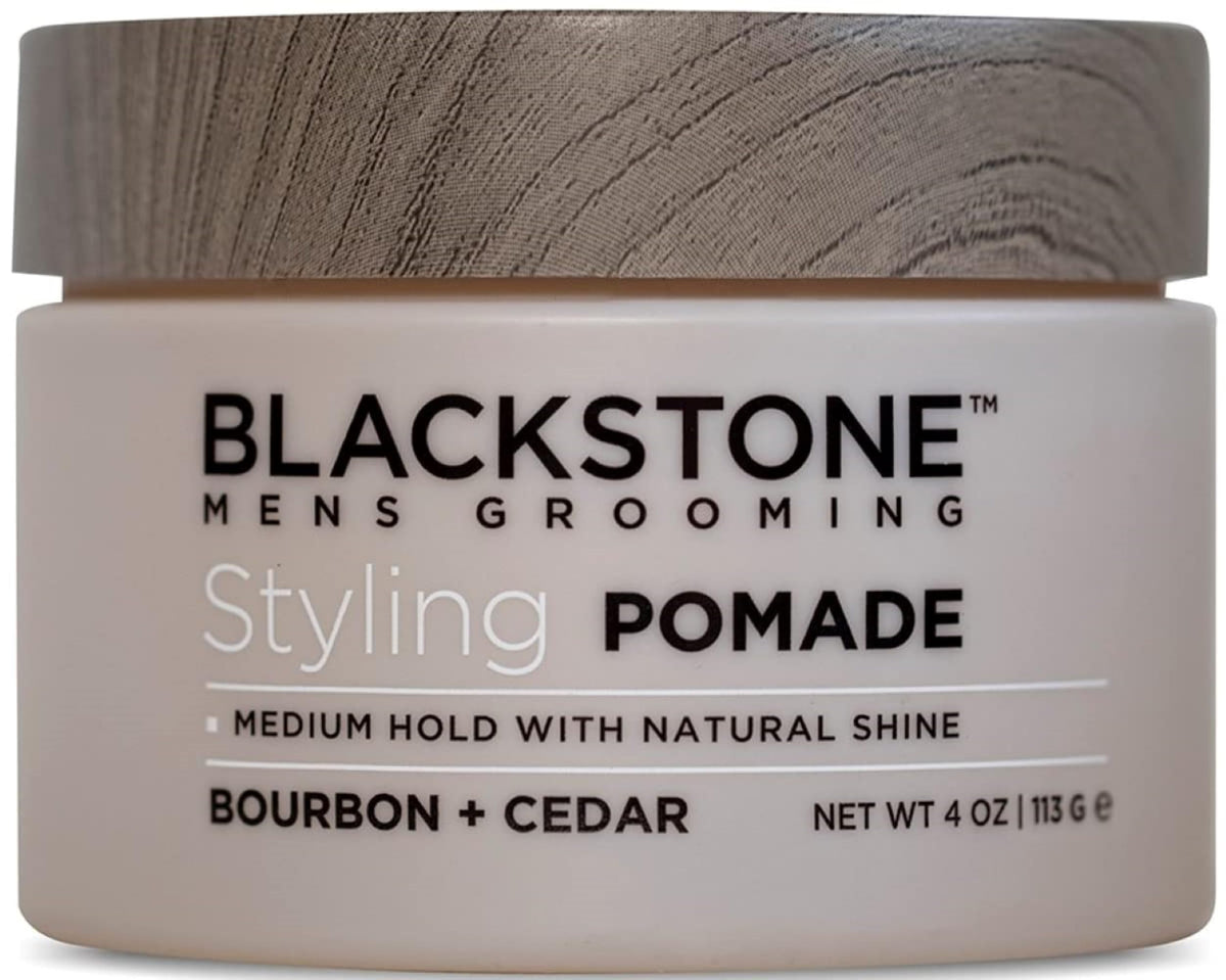 Blackstone pomade front jar showing label and 4 oz size benefit