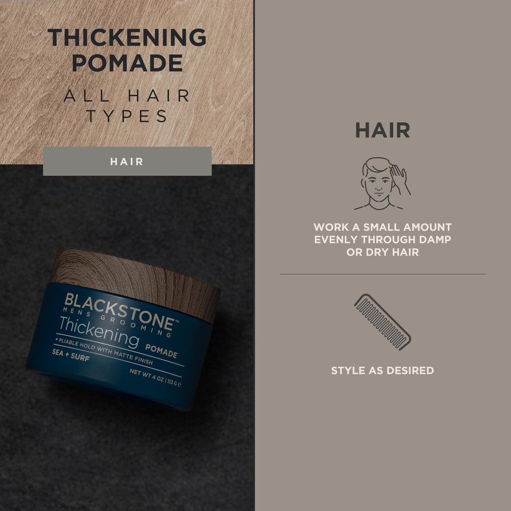 Blackstone pomade styled short hair demonstrating natural textured look