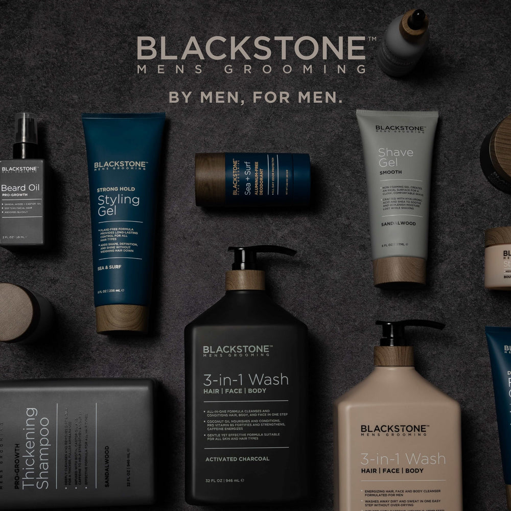 Blackstone bottle next to a ruler highlighting 6 fl oz size for travel convenience benefit