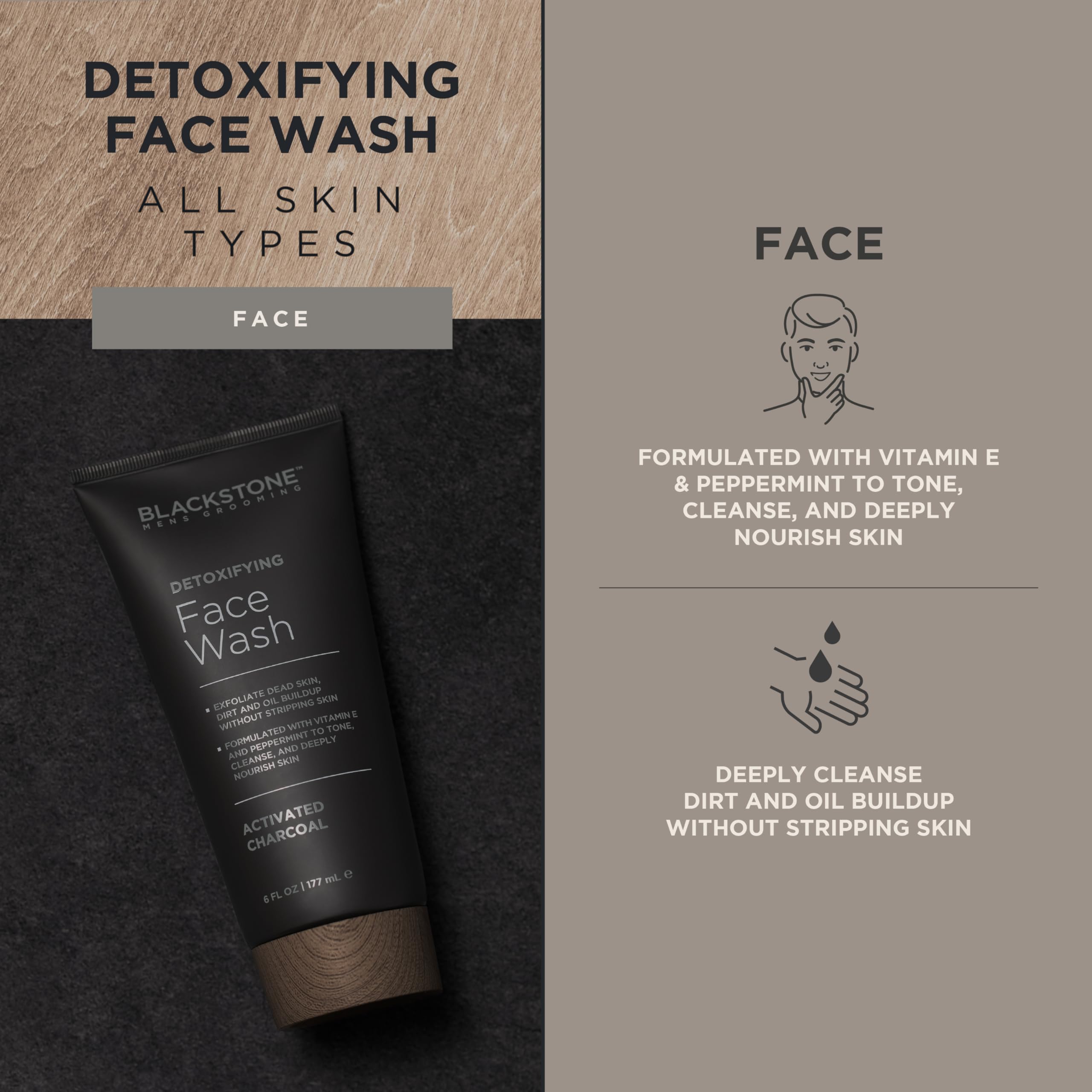 Blackstone bottle in hand showing 6 fl oz scale for travel and grooming