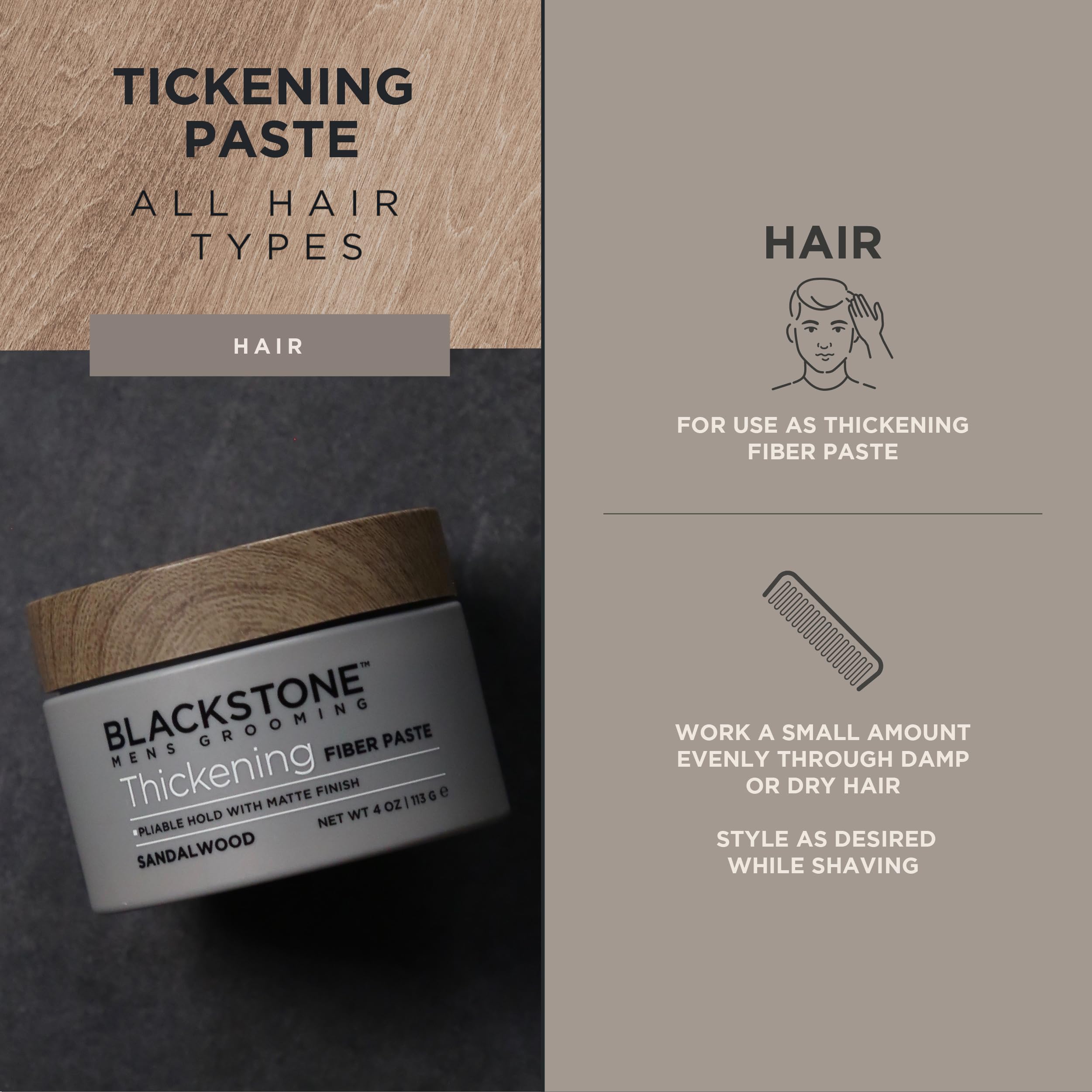 Styled hair after Blackstone use showing fuller, matte-textured finish