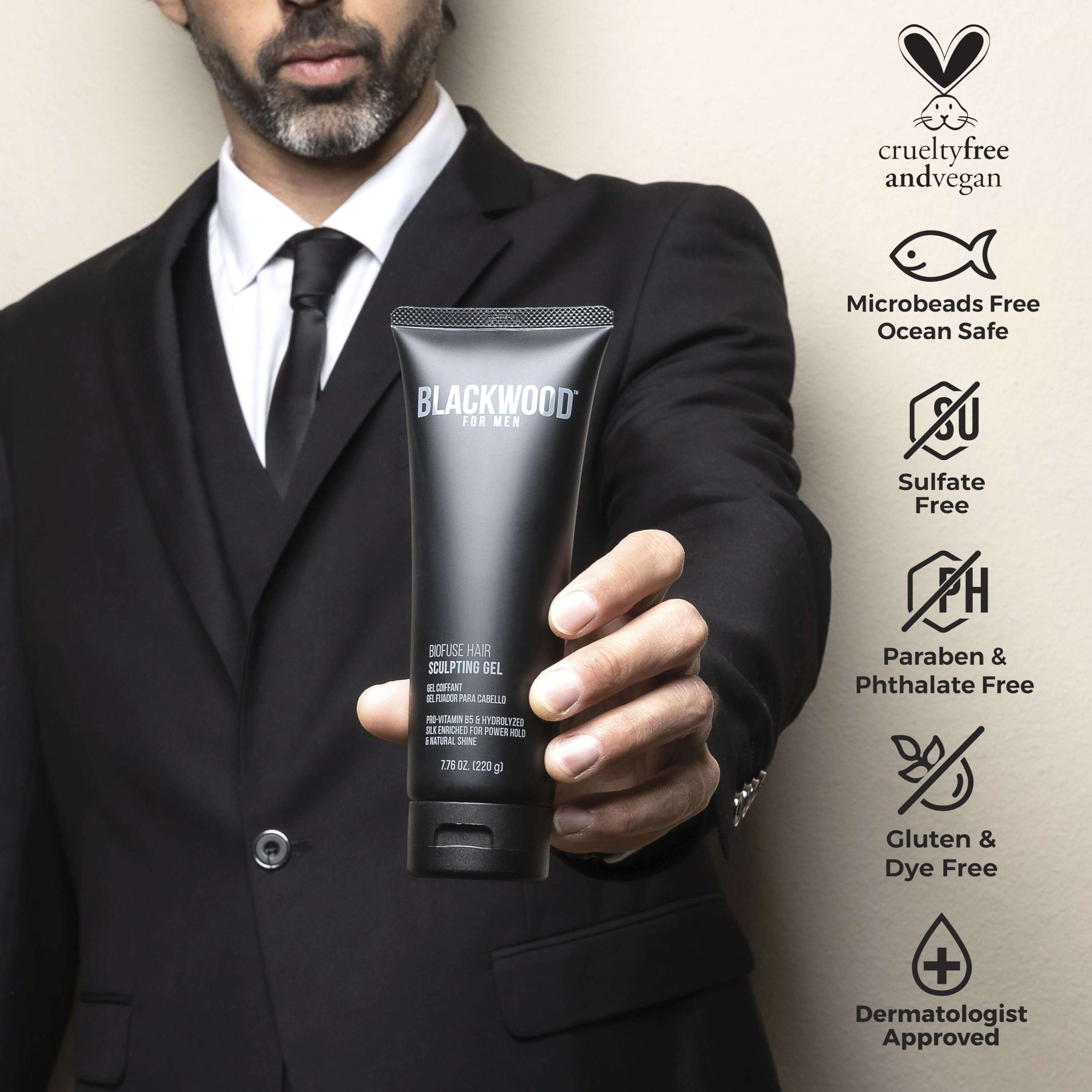 Blackwood For Men gel being dispensed on hand to show easy application and lightweight feel