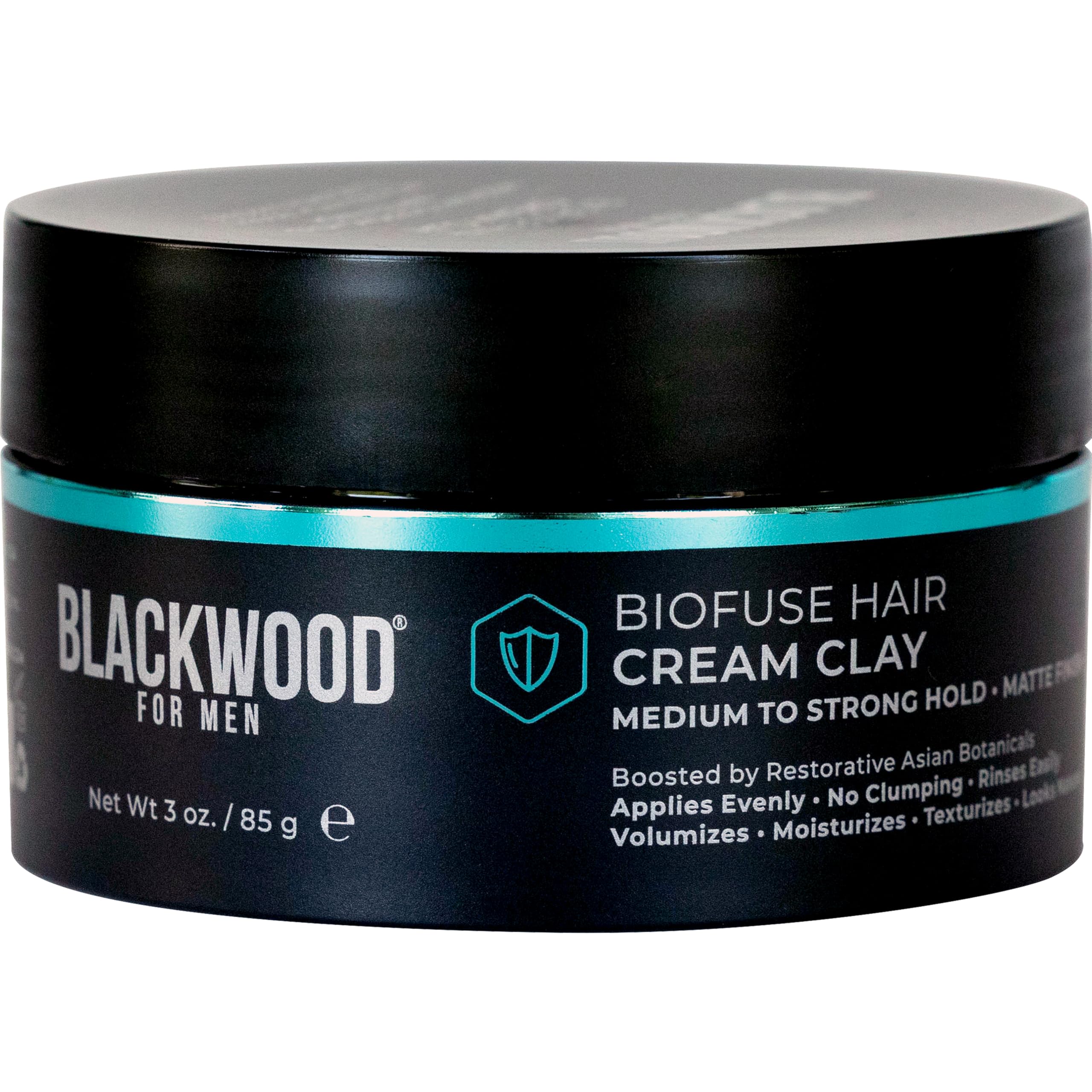 Blackwood For Men jar front view showing product branding and matte jar benefit