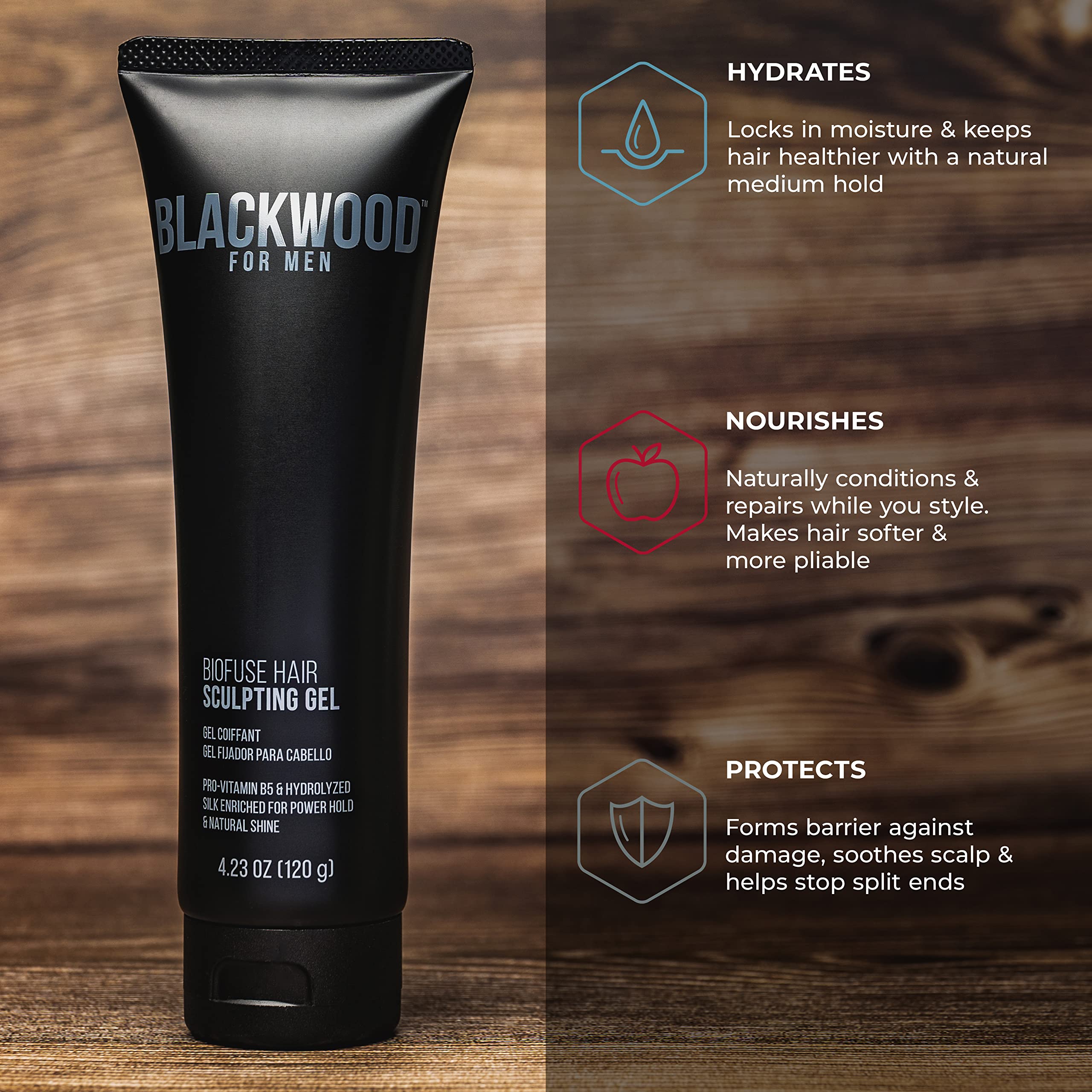 Blackwood For Men ingredient label close-up emphasizing clean, vegan and sulfate-free formula