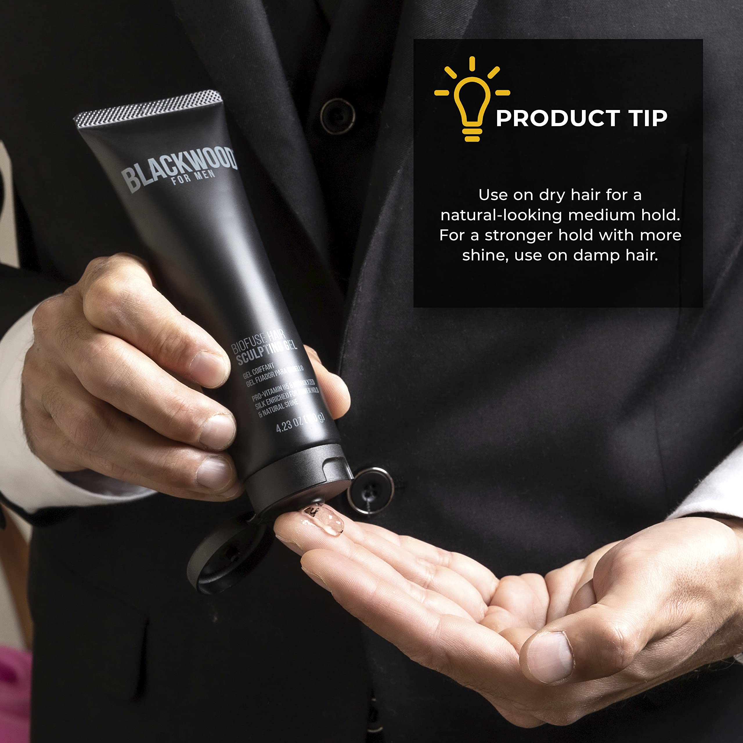 Blackwood For Men on a bathroom shelf in lifestyle scene implying daily grooming routine benefit